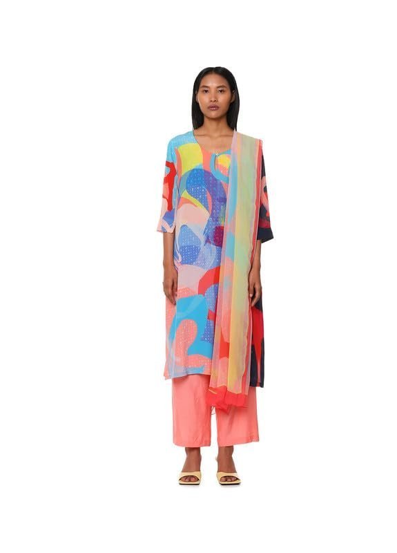 Peach Medium Crepe Printed Kurta Bottom Set for Women