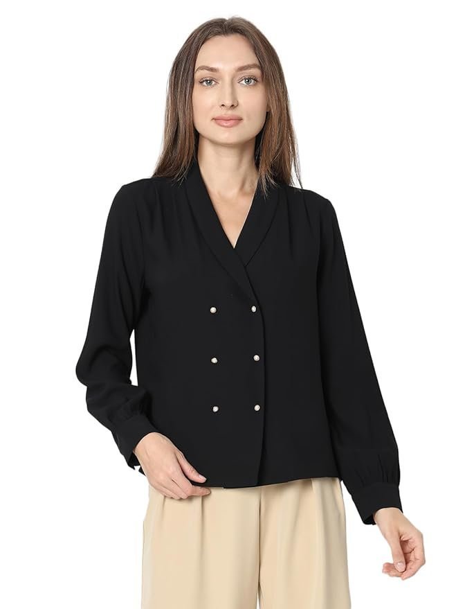 VERO MODA Cuffed Sleeves Shirt Style Top