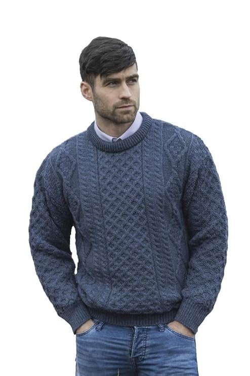 Aran Crafts Irish Soft Cable Knitted Crew Neck Sweater (100% Pure New Wool)