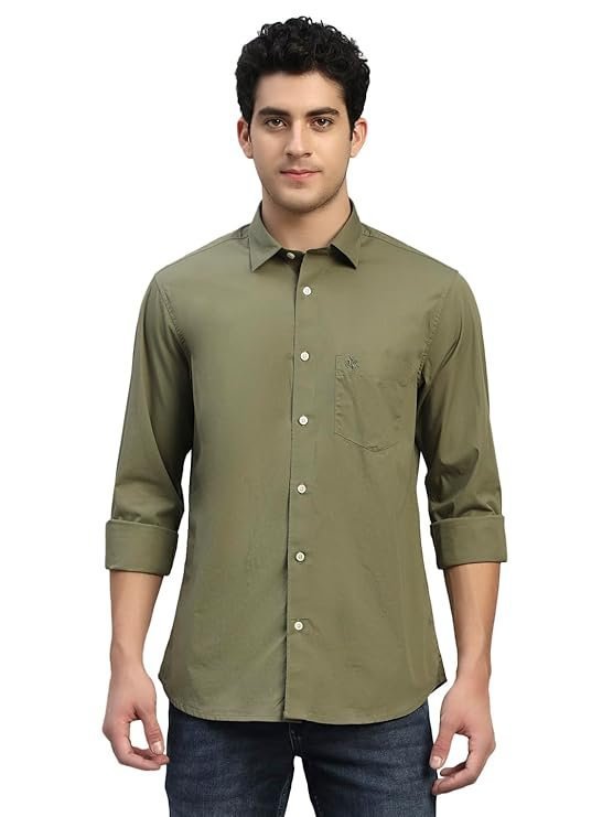 Cantabil Men's Solid Full Sleeves Spread Collar Casual Shirt