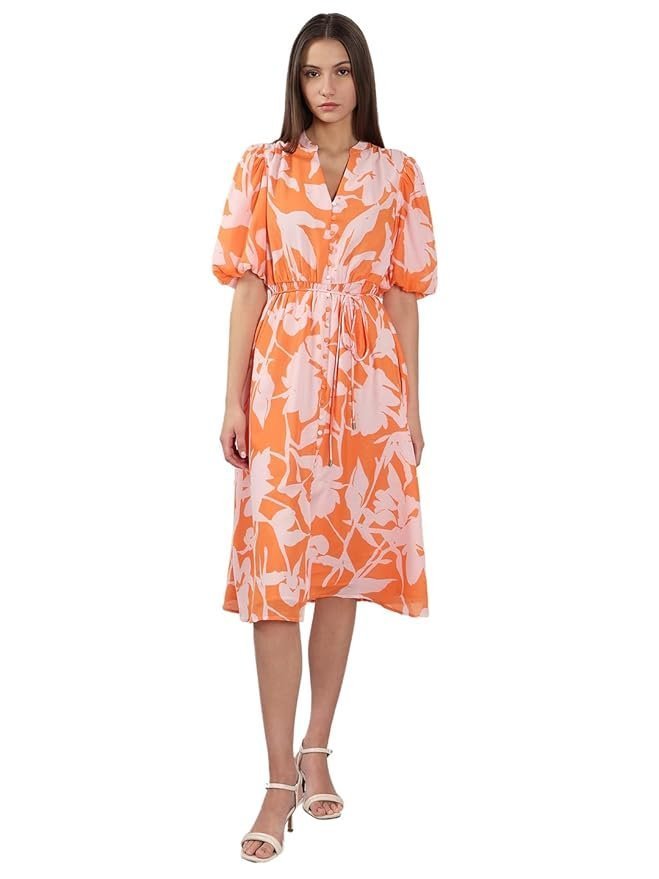 VERO MODA Women's Polyester Fit and Flare Midi Dress