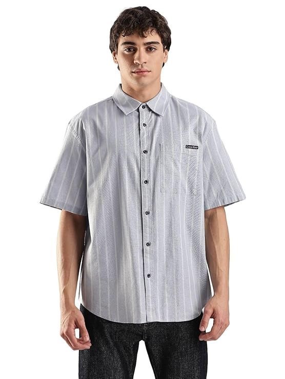 Calvin Klein Jeans Striped Relaxed-Fit Oxford Woven Shirt