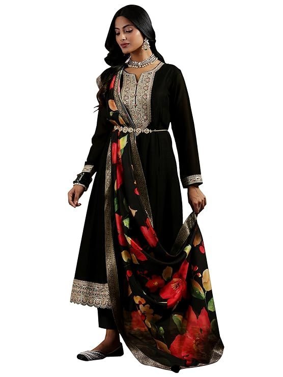 Libas Black Silk Blend Yoke Design Kurta Sets for Women