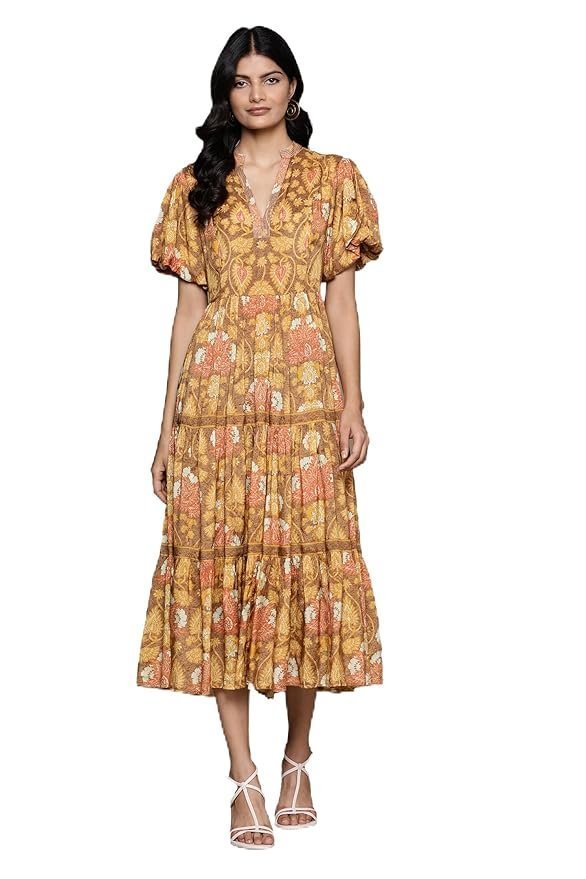 Kumar Yellow Paisley Print Long Dress