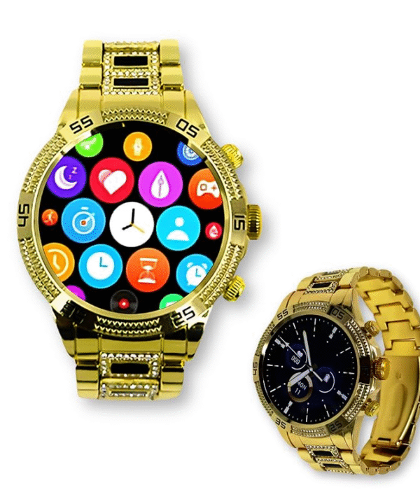 Drumstone 𝟏𝟓 𝐘𝐞𝐚𝐫𝐬 𝐆𝐮𝐚𝐫𝐚𝐧𝐭𝐞𝐞 Luxury Round Smartwatch Gen 15 with 1.55" AMOLED Display, Bluetooth Calling, Fitness Tracker, Music Control, Gold Strap, Stylish Watch for Men & Women