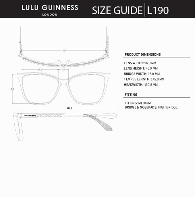Lulu Guinness L190 Oversized Square Sunglasses for Women, 56 mm, UV400 Protection - Image 3