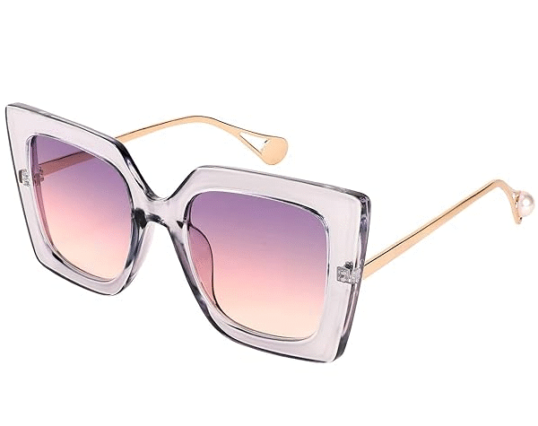 Karsaer Sunglasses Womens Trendy, Oversized Square Shades, Pearl Inlay Cat Eye Frame UV400 Protection E1051