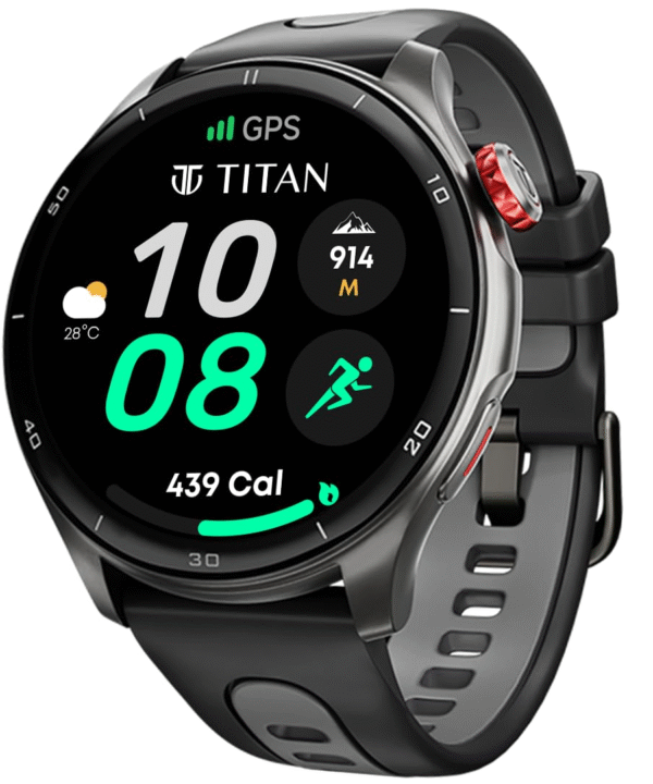 Titan Celestor 1.43" AMOLED Smart Watch with Built-in GPS, Advanced Health Intelligence, AI Voice Assistant, Aluminium Case, 100+ Sports Modes, Water Resistance – Smartwatch for Men & Women (Black)
