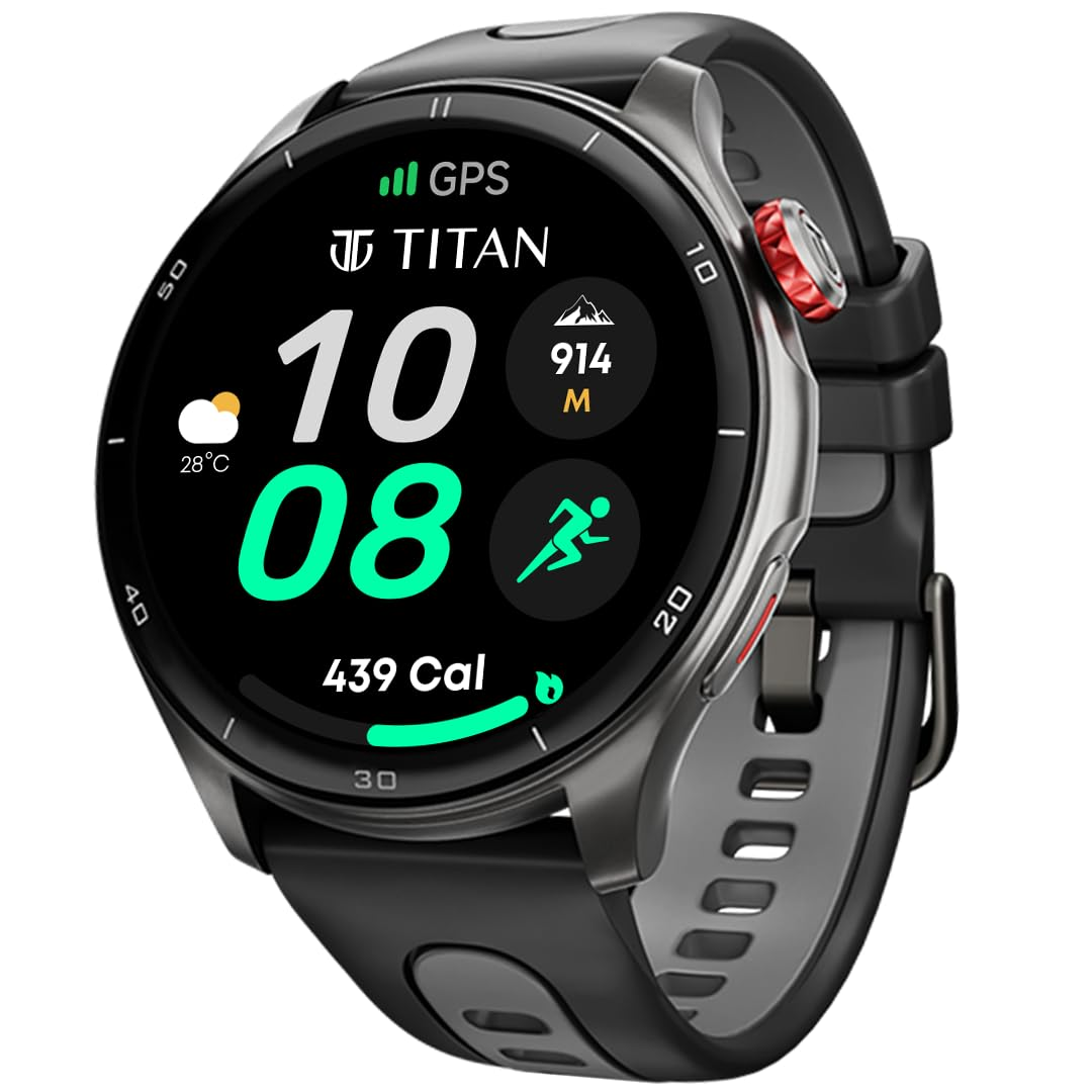 Titan Celestor 1.43" AMOLED Smart Watch with Built-in GPS, Advanced Health Intelligence, AI Voice Assistant, Aluminium Case, 100+ Sports Modes, Water Resistance – Smartwatch for Men & Women (Black)