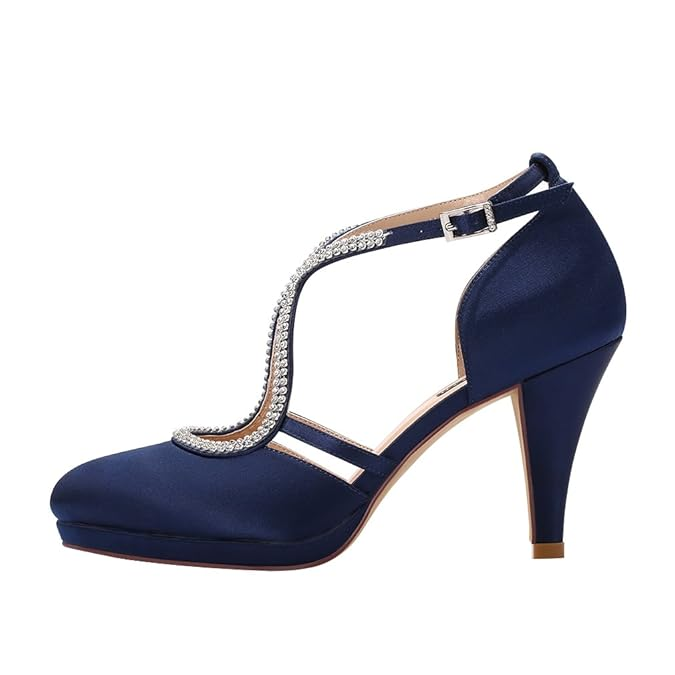 ERIJUNOR Women Comfort Low Heel Closed-Toe Ankle Strap Platform Satin Bridal Wedding Shoes - Image 5