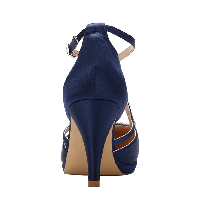 ERIJUNOR Women Comfort Low Heel Closed-Toe Ankle Strap Platform Satin Bridal Wedding Shoes - Image 3