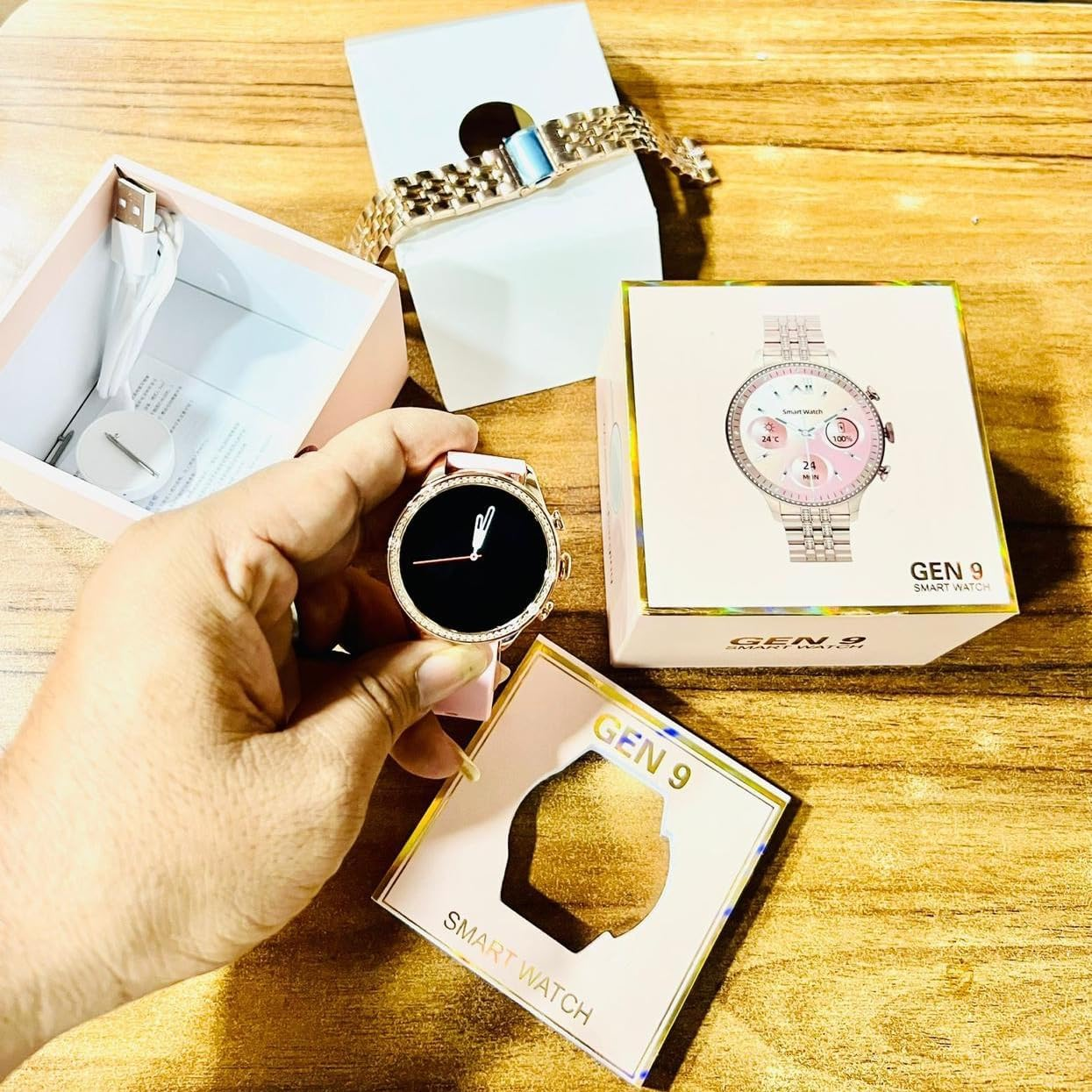 GameSir Gen 9 Smart Watch Rose Gold Chain Strap 1.69" AMOLED Display IP67 Waterproof High Resolution Bluetooth Calling 100+Sports Mode SPO2, Gifting Watch Luxury Round Dial Smartwatch for Men & Women - Image 5