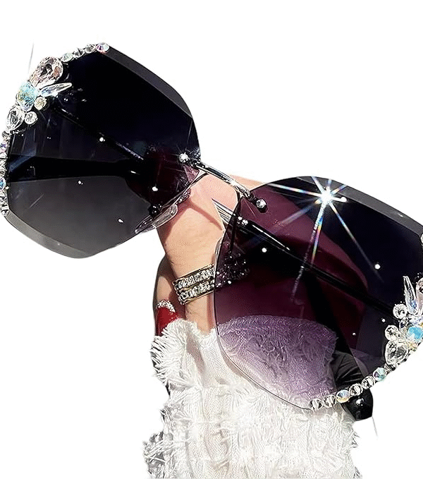 Dervin Sunglasses for Women – UV400 Protection, Rimless Flower Diamond-Cut Lens, Trendy Driving Shades for Women (Oversized)