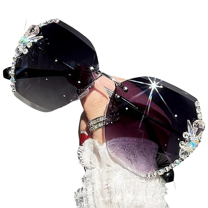 Dervin Sunglasses for Women – UV400 Protection, Rimless Flower Diamond-Cut Lens, Trendy Driving Shades for Women (Oversized)