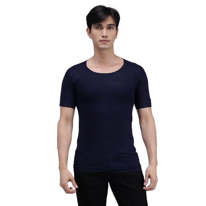 Men's Innerwear Regular Fit Half Sleeves 100% Cotton Vest (Navy)