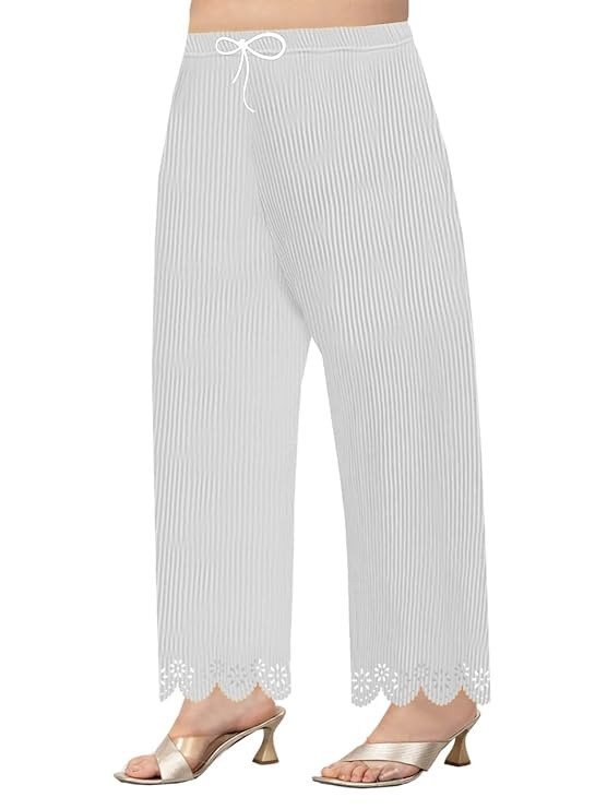 Women’s Lycra Palazzo Pants Stretchable Comfortable & Stylish Flared Trousers Lightweight High-Waist Bottoms for Daily Office Festive & Casual Wear