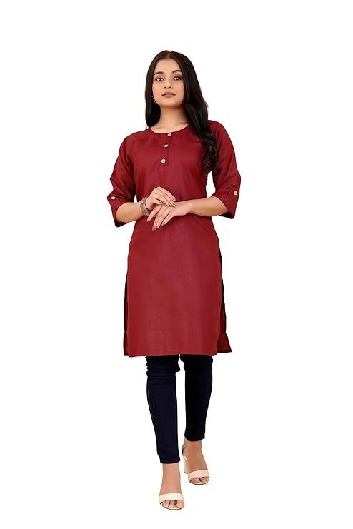 weltpocket Women's & Girls' Cotton Blend Kurti with 3/4th Sleeves